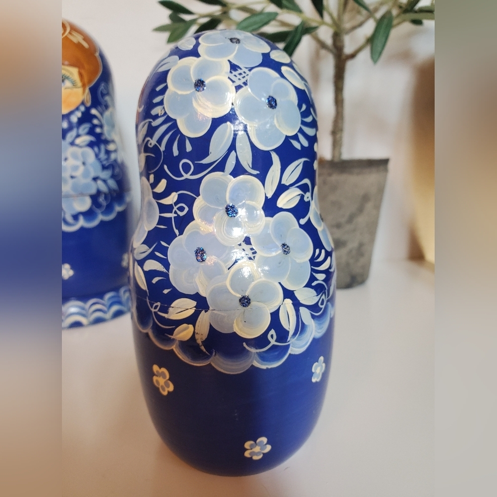 Blue Floral Nesting Dolls Set - Picture 10 of 12